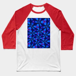 Deep Blue Flower Pattern Baseball T-Shirt